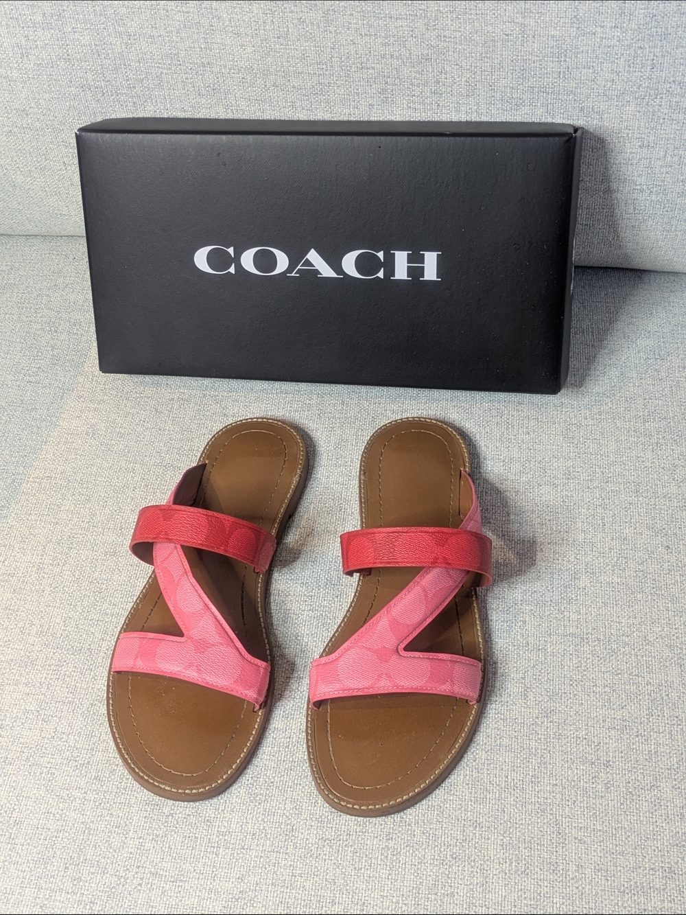 Coach Harlan Signature Sandal Pink Lemonade Multi Slide Sandals Size 8.5